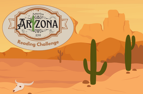 Scene with desert mountains, cacti, and a steer skull. 